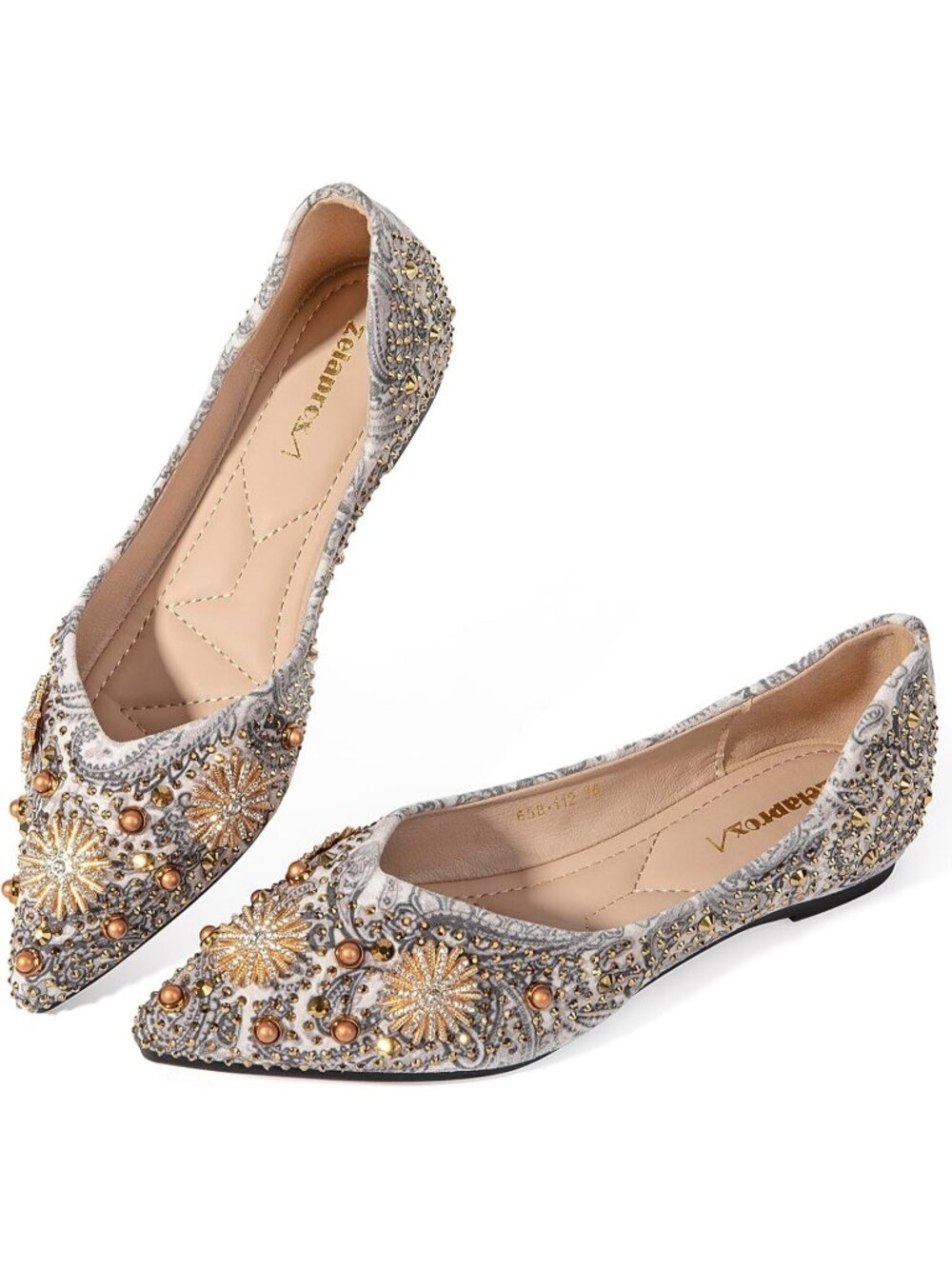 Women's Flats Shoes Rhinestone Gold Pointed Toe Comfort Flat Silver Bowknot